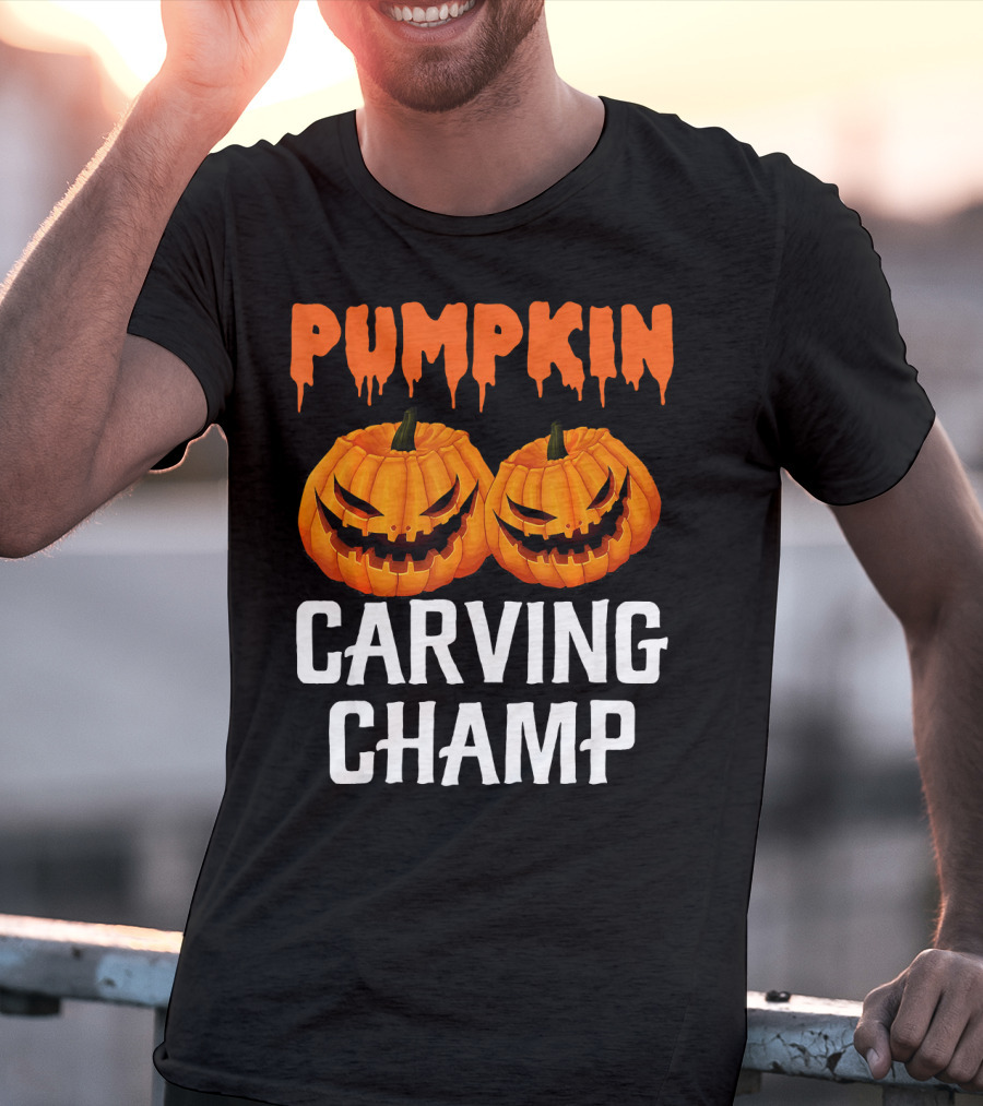 Pumpkin Carving Champ Halloween Creepy Design Competition T-Shirt