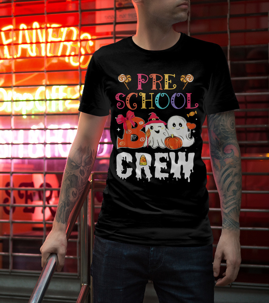 Preschool Boo Crew Halloween Ghosts With Candy Pumpkins T-Shirt