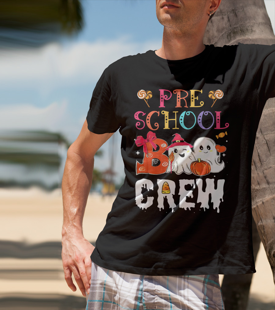 Preschool Boo Crew Halloween Ghosts With Candy Pumpkins T-Shirt
