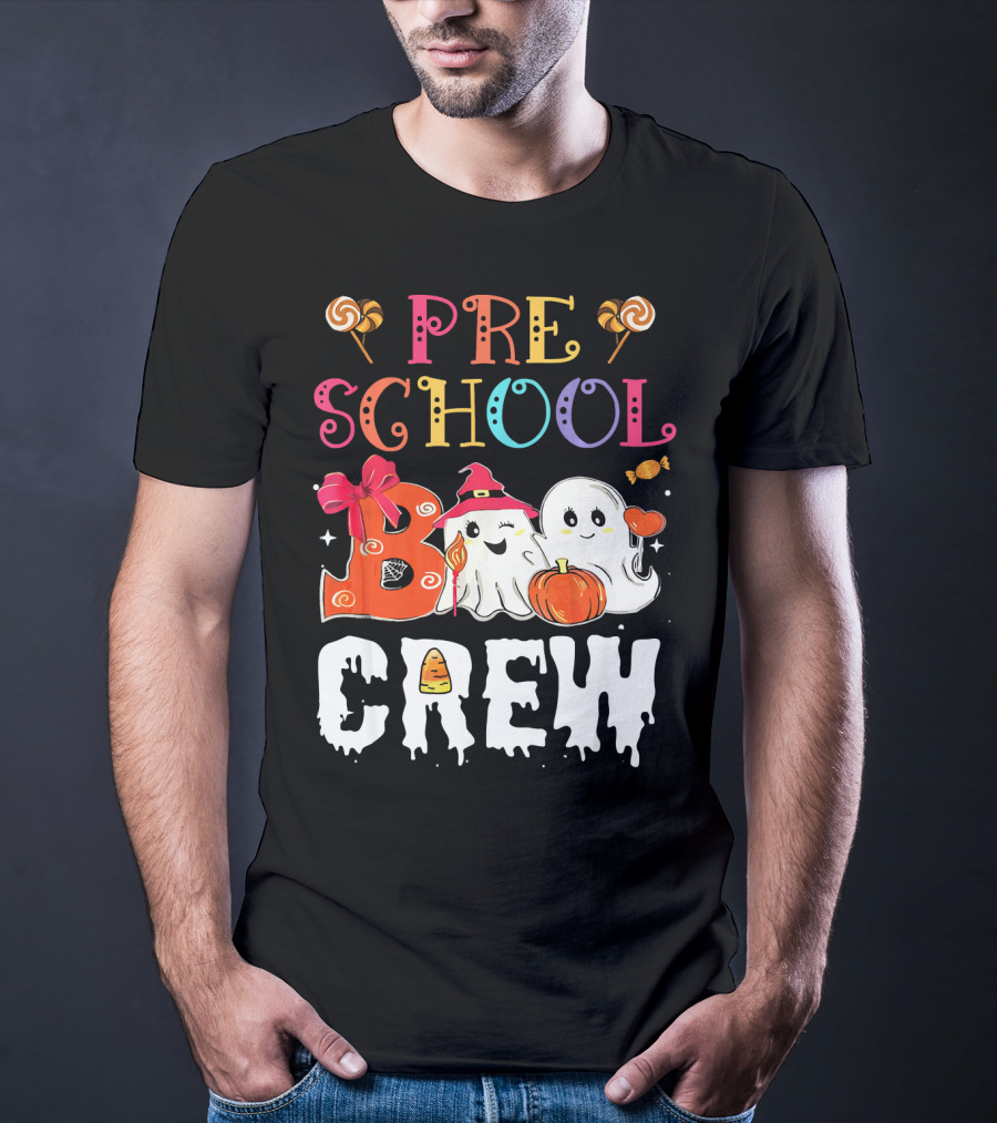 Preschool Boo Crew Halloween Ghosts With Candy Pumpkins T-Shirt
