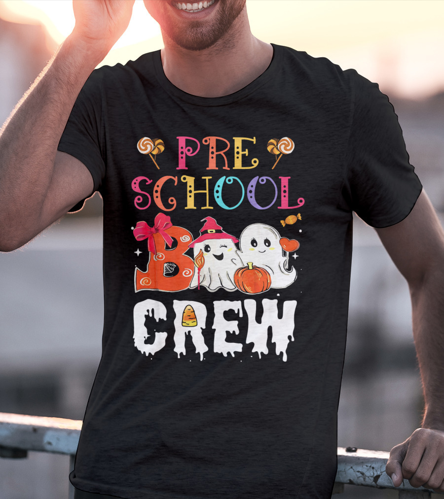 Preschool Boo Crew Halloween Ghosts With Candy Pumpkins T-Shirt