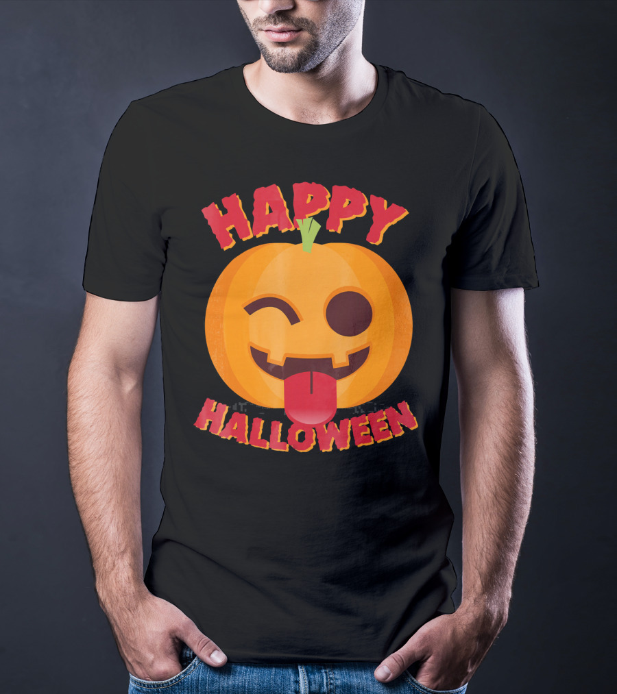 Happy Halloween Emoji Pumpkin Face With Tongue Out T-Shirt