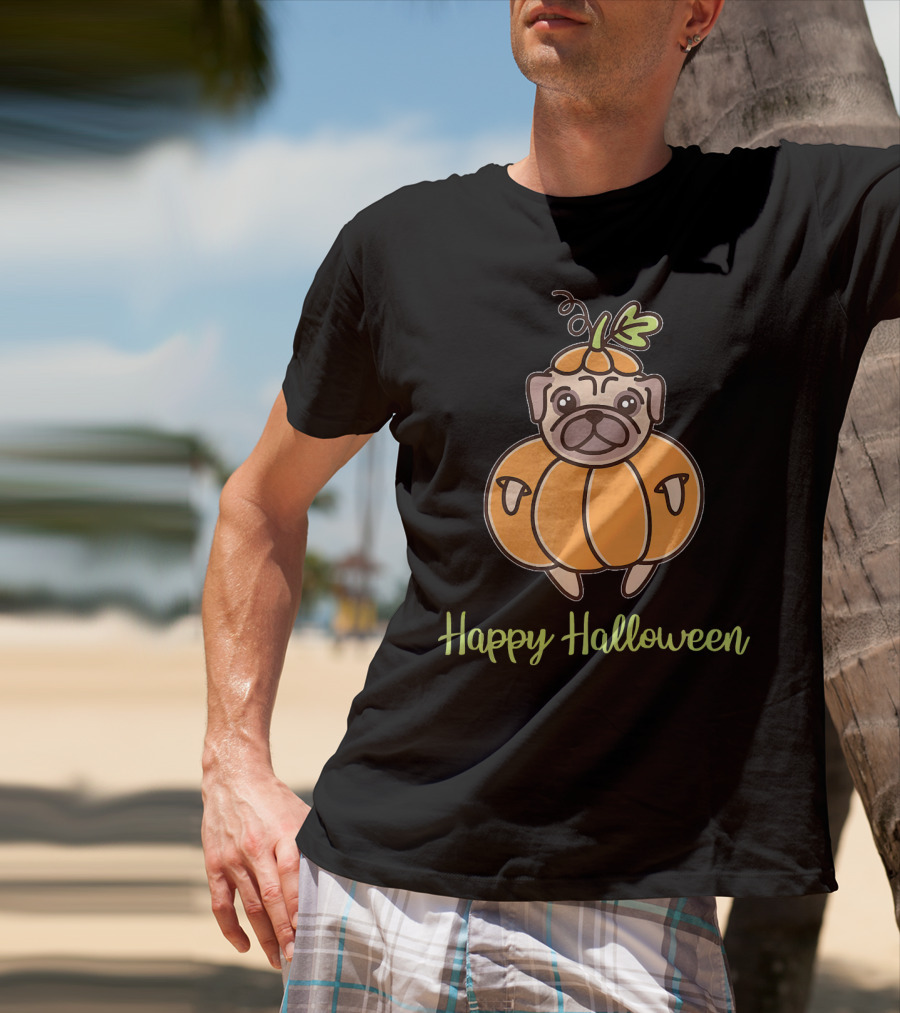 Happy Halloween Pumpkin Pug For Girls Boy T-Shirt