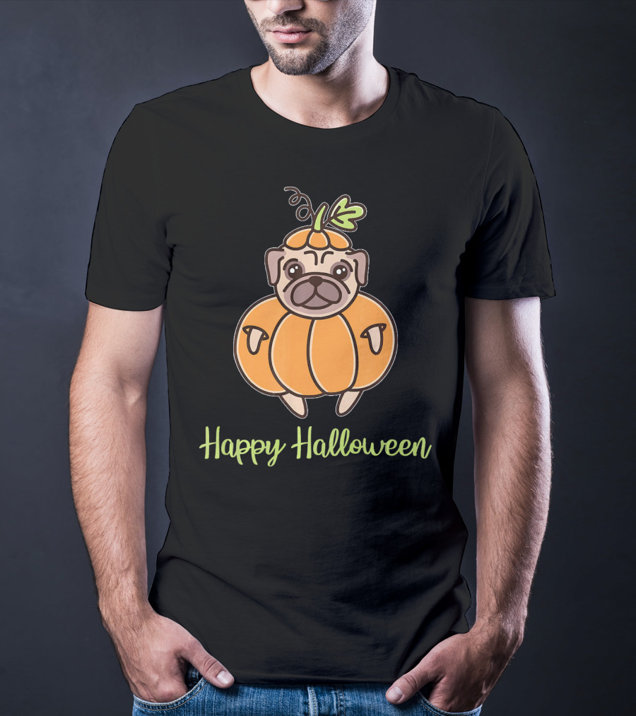 Happy Halloween Pumpkin Pug For Girls Boy T-Shirt