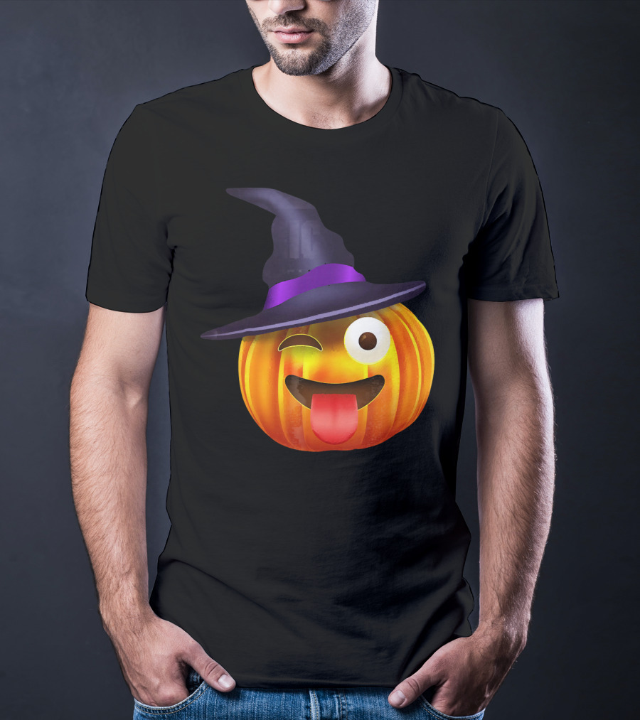 Halloween Costume Emoji Pumpkin Witch Hat Face T-Shirt