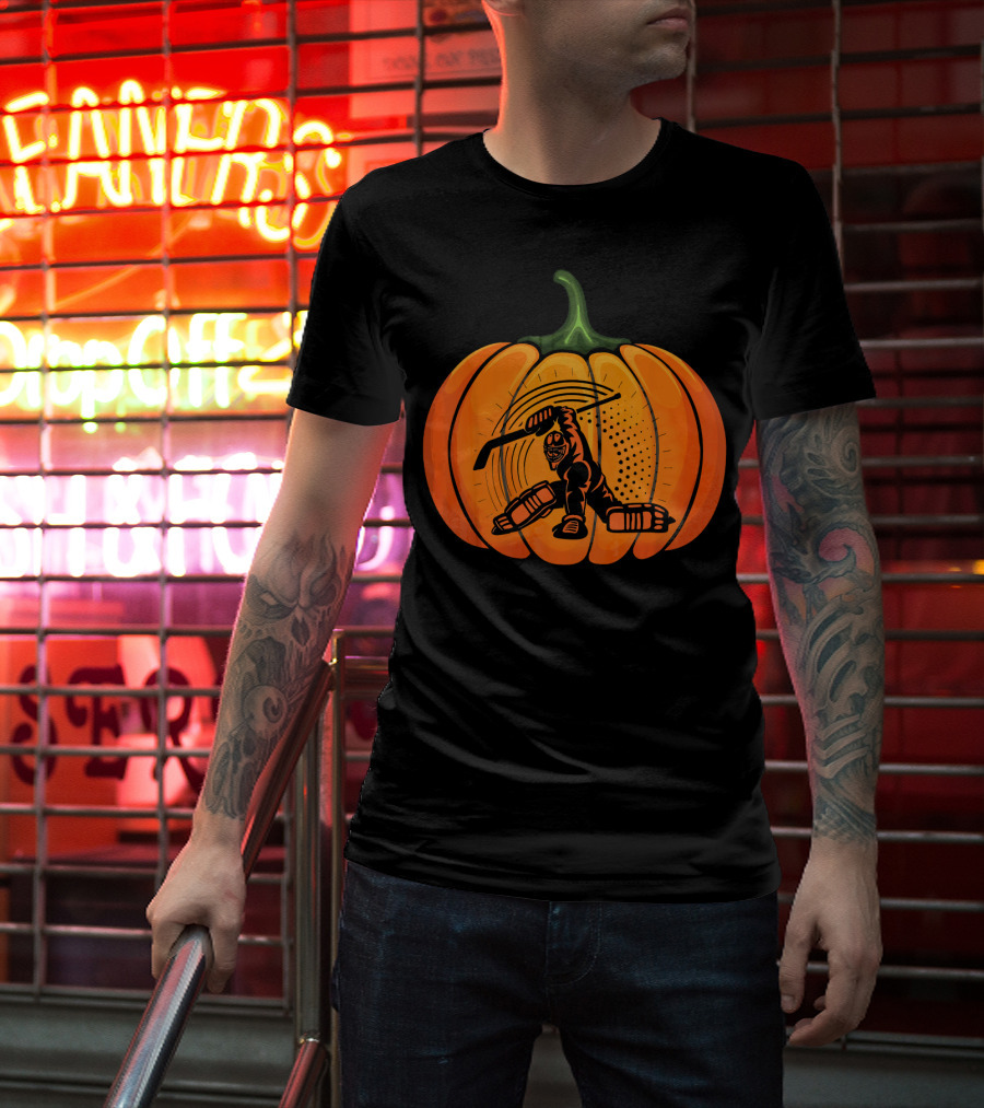 Hockey Goalie Pumpkin Scary Mask Jack-o'-Lantern T-Shirt