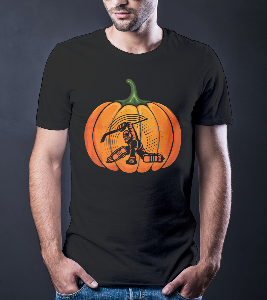 Hockey Goalie Pumpkin Scary Mask Jack-o'-Lantern T-Shirt