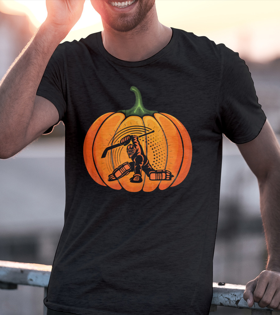 Hockey Goalie Pumpkin Scary Mask Jack-o'-Lantern T-Shirt