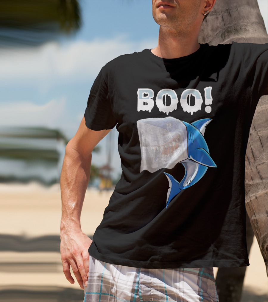 Boo Shark Ghost Halloween Trick Boo T-Shirt