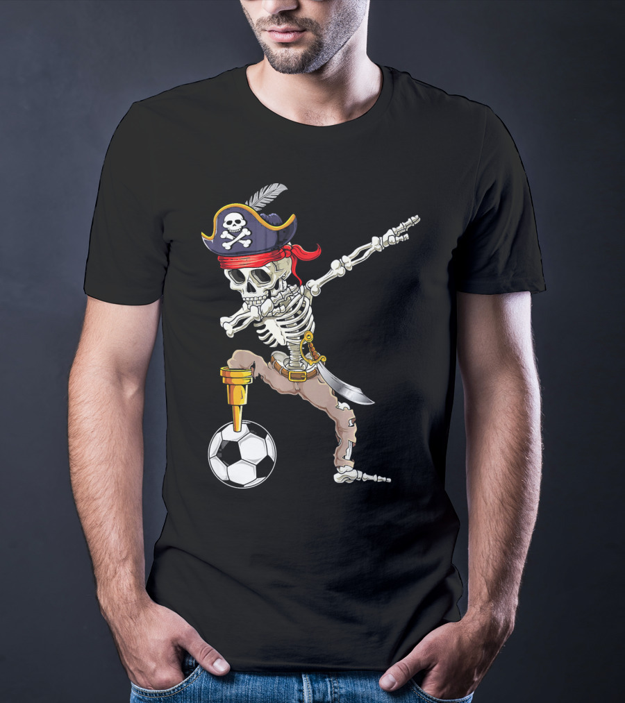 Pirate Skeleton Dabbing With Soccer Ball And Saber T-Shirt