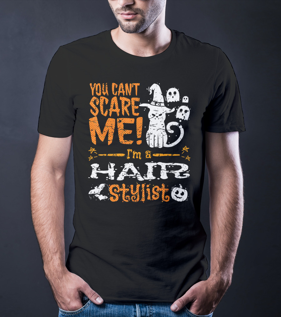 You Can't Scare Me I'm A Hair Stylist Halloween Cat And Ghosts T-Shirt