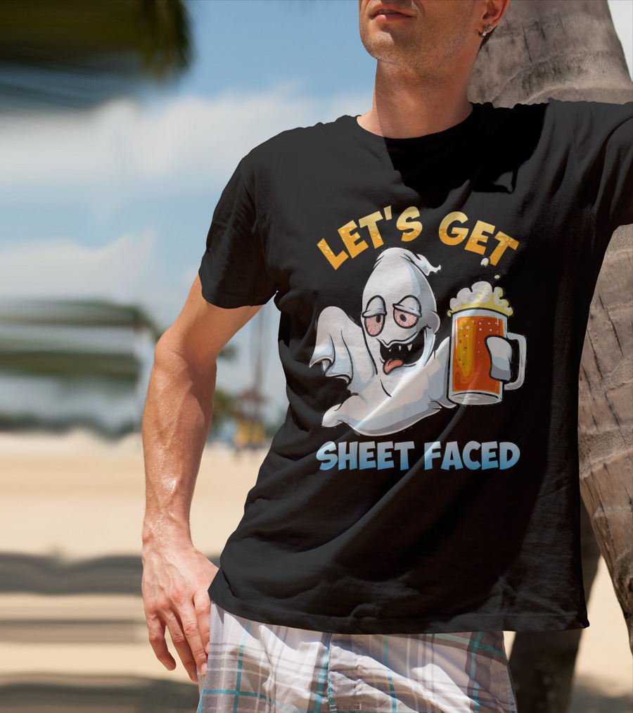 LET'S GET SHEET FACED Ghost With Beer T-Shirt