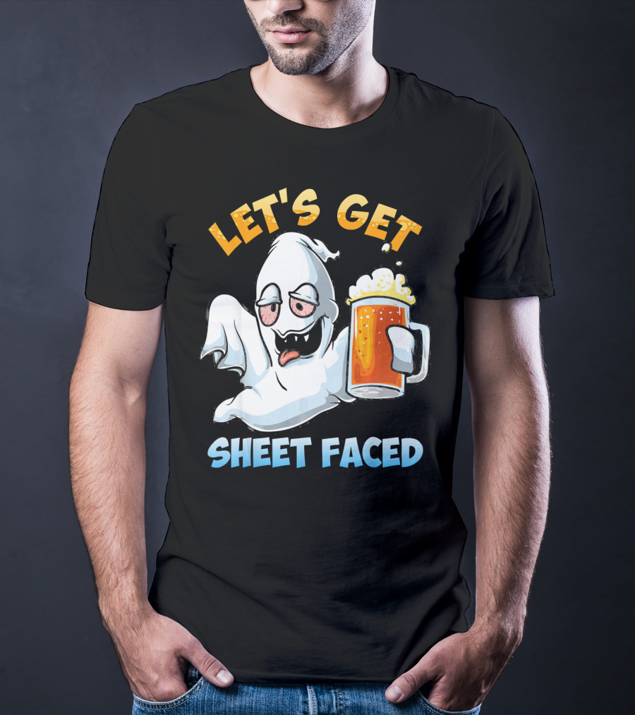 LET'S GET SHEET FACED Ghost With Beer T-Shirt