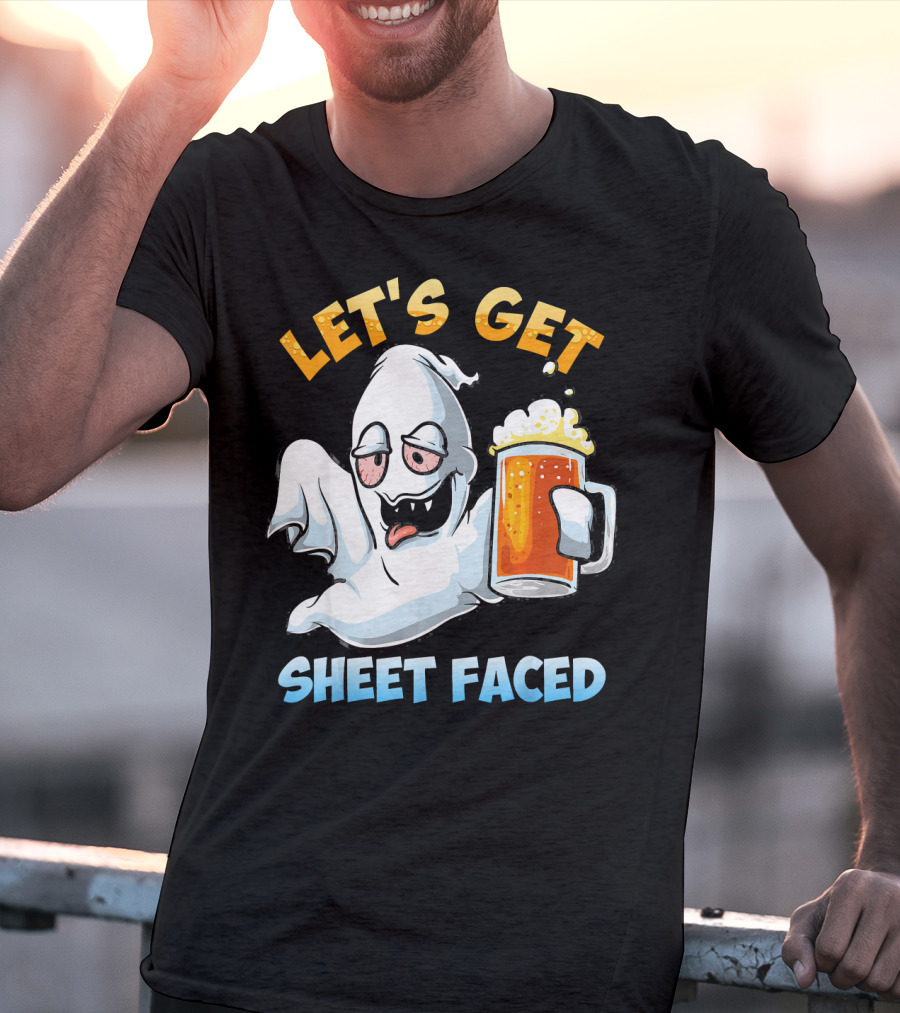 LET'S GET SHEET FACED Ghost With Beer T-Shirt