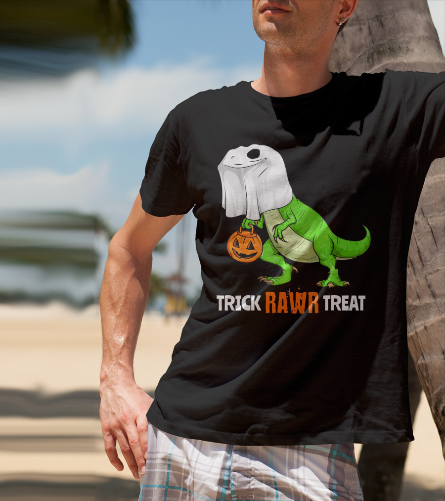 Trick RAWR Treat Halloween Rex Dinosaur Ghost Pumpkin T-Shirt