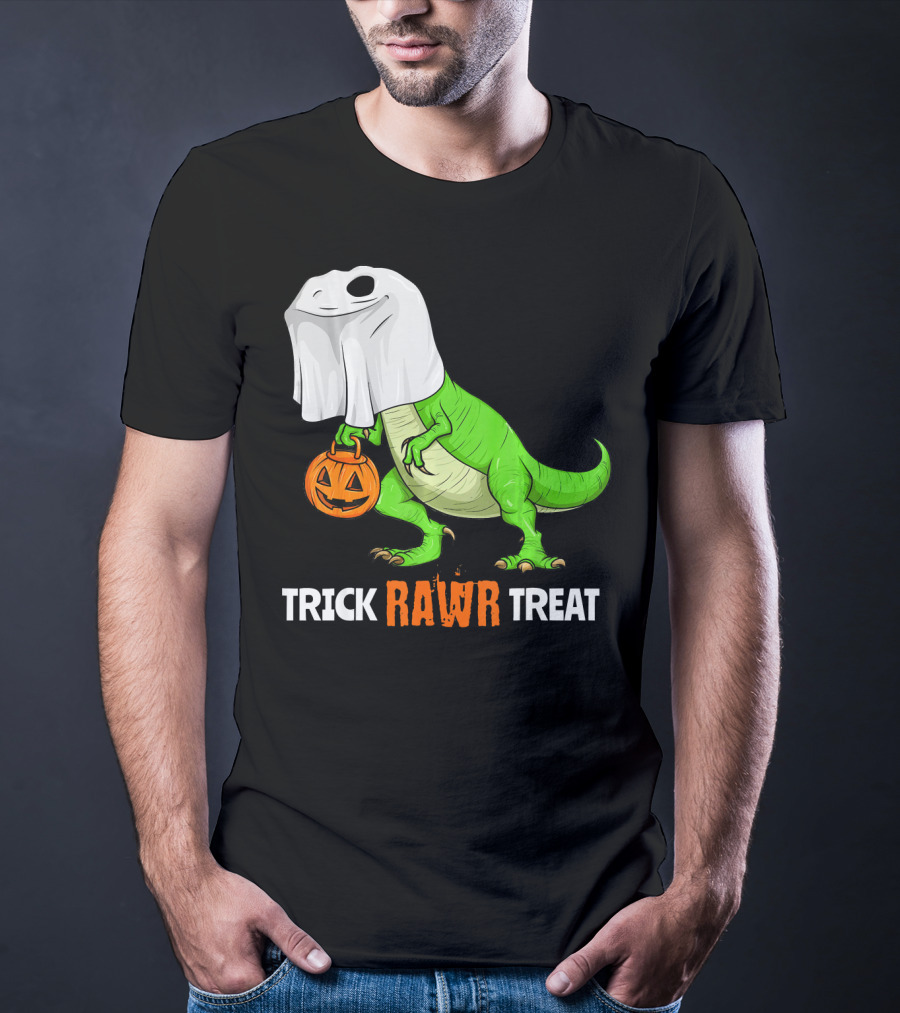 Trick RAWR Treat Halloween Rex Dinosaur Ghost Pumpkin T-Shirt