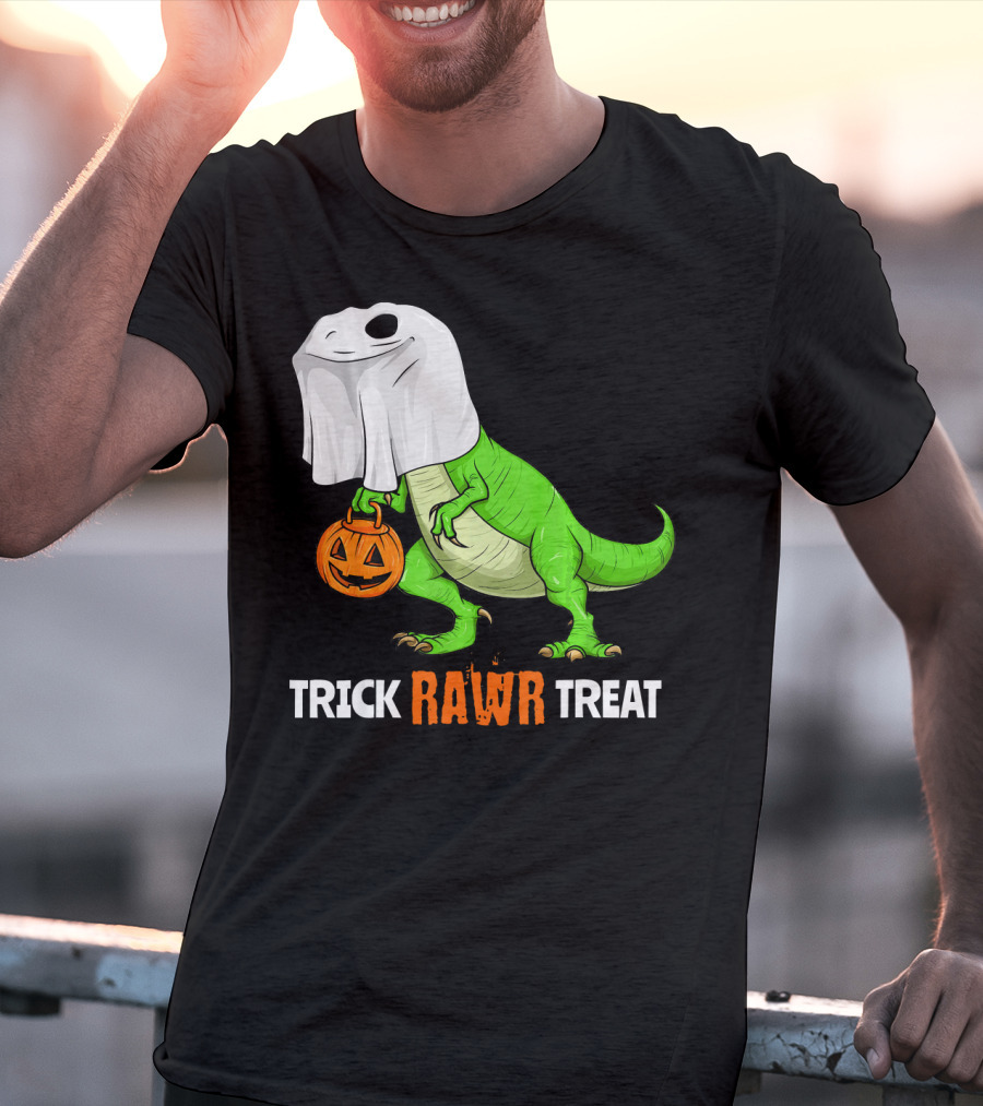 Trick RAWR Treat Halloween Rex Dinosaur Ghost Pumpkin T-Shirt