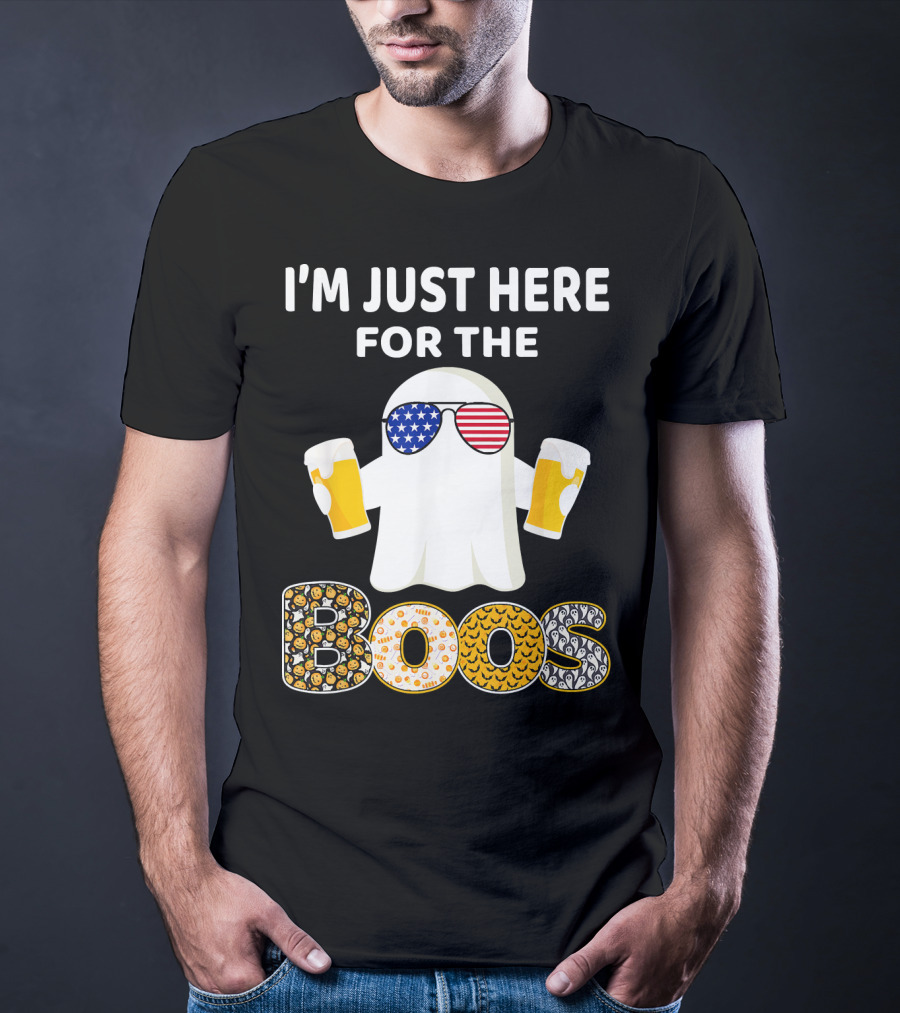 I'm Just Here For The Boos Ghost With American Flag Sunglasses And Beer T-Shirt