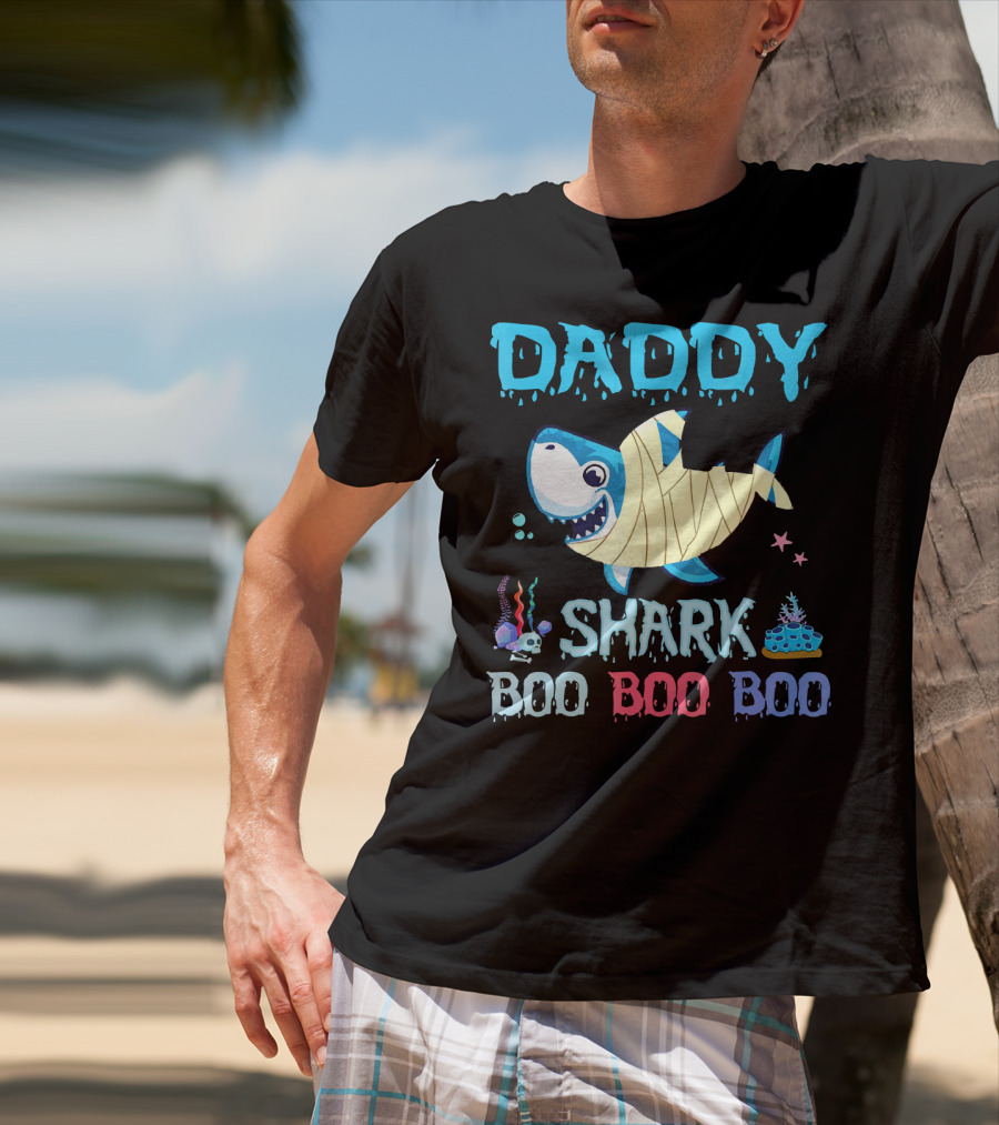 Daddy Shark Boo Boo Boo Halloween Costume Mummy Shark Underwater Party T-Shirt