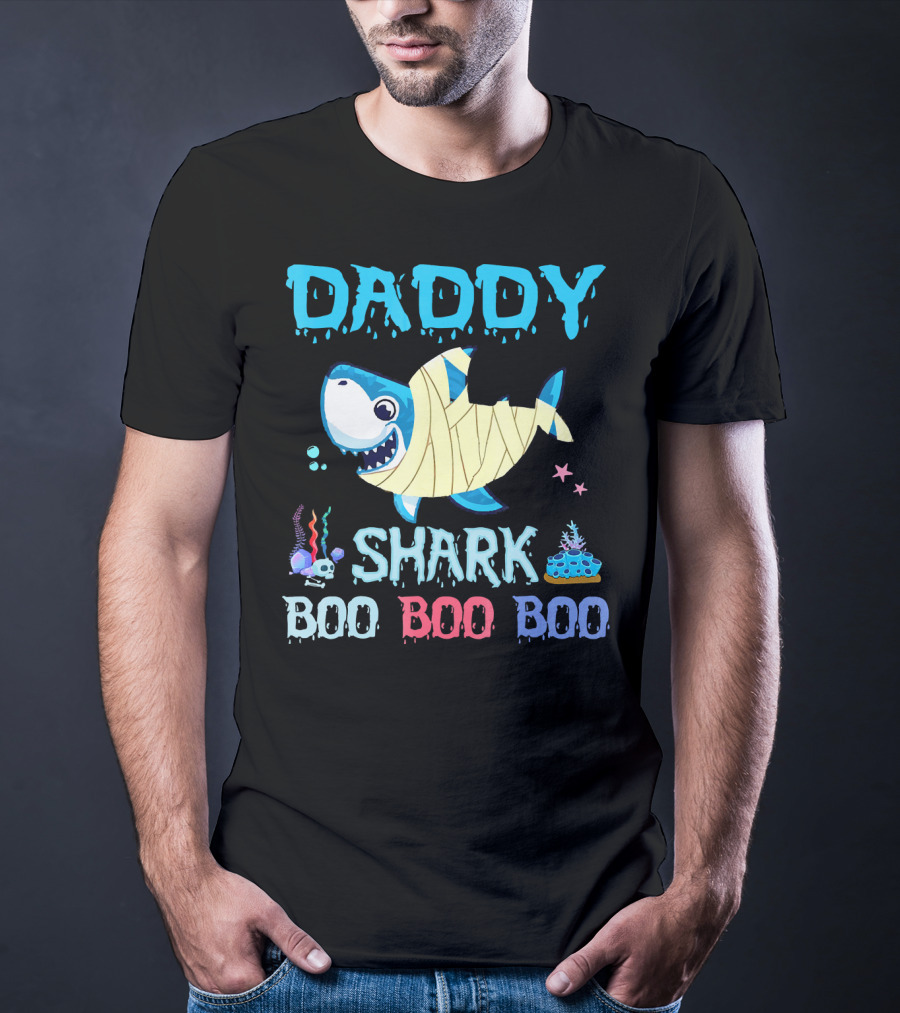 Daddy Shark Boo Boo Boo Halloween Costume Mummy Shark Underwater Party T-Shirt