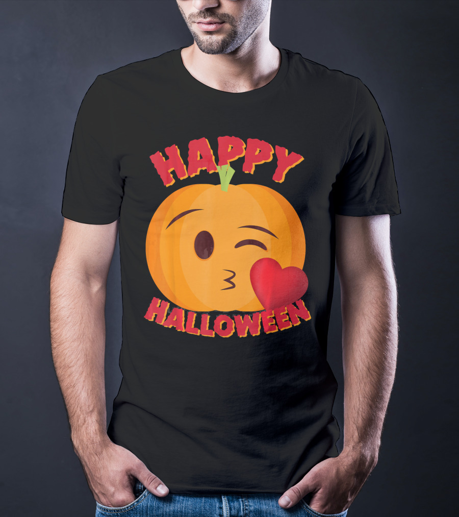 Happy Halloween Blowing Kiss Emoji Pumpkin T-Shirt