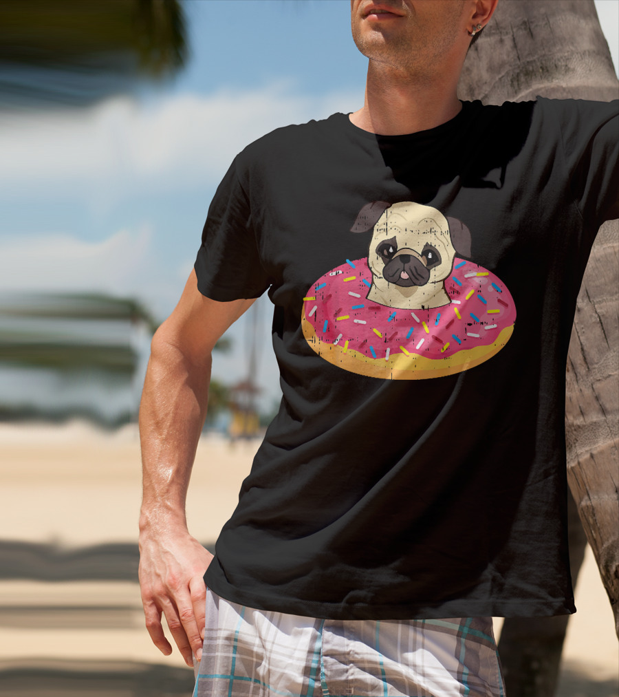 Pug Dog In Colorful Sprinkle Doughnut Floatie Pet Donut Cute T-Shirt