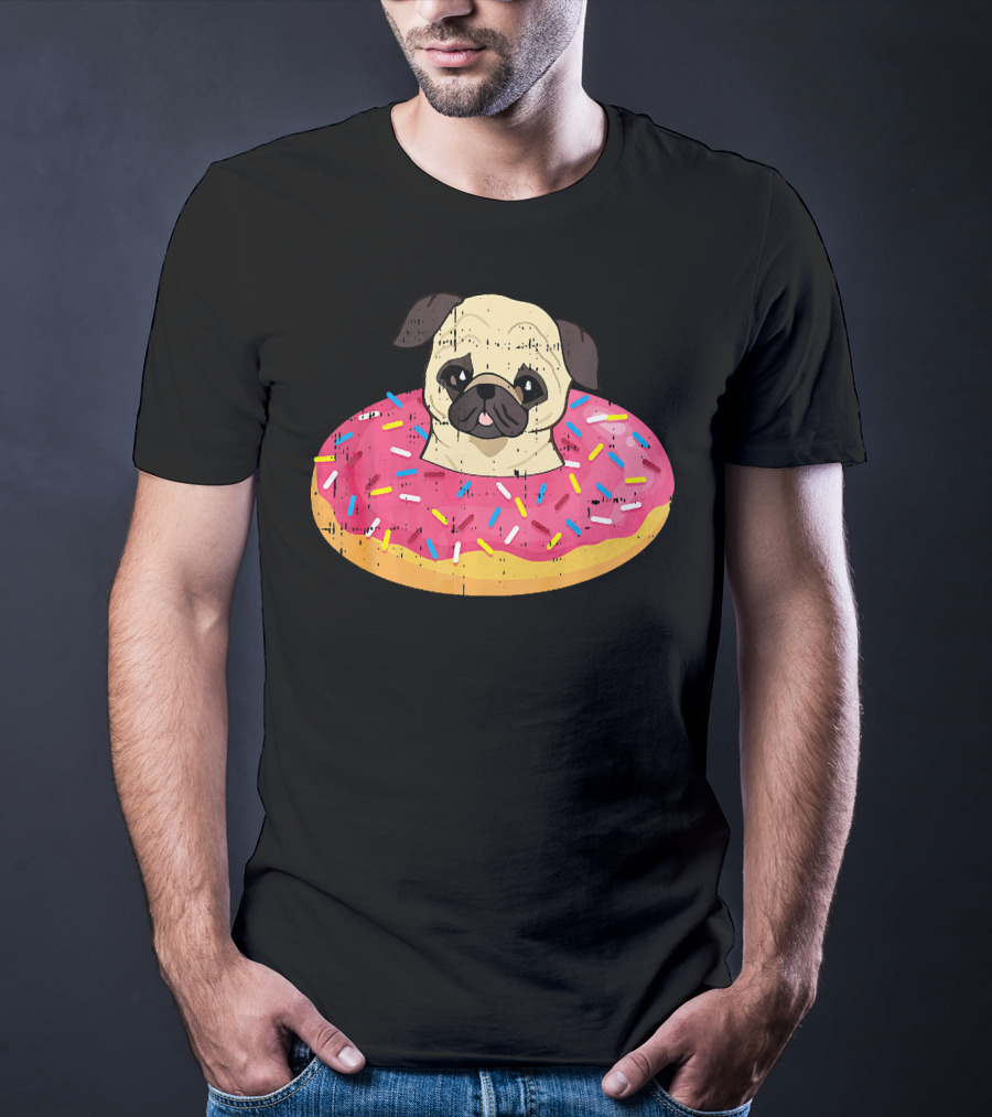 Pug Dog In Colorful Sprinkle Doughnut Floatie Pet Donut Cute T-Shirt