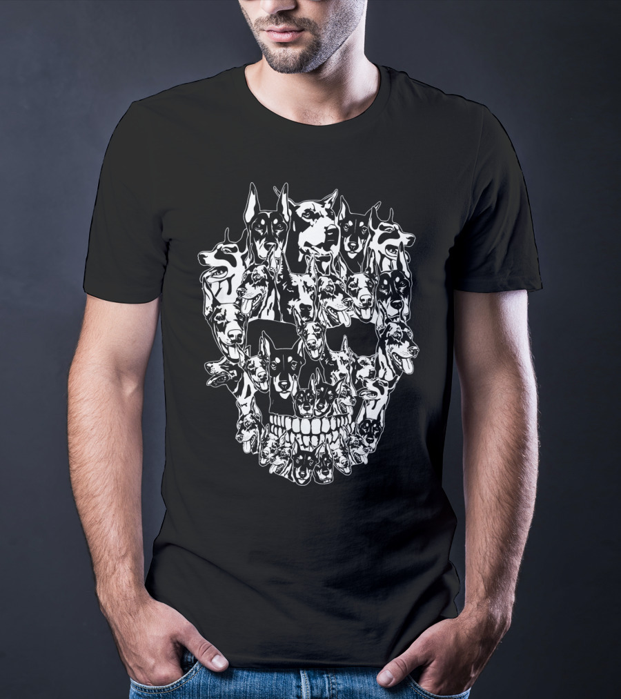 Doberman Dog Faces Forming Skull Design Best T-Shirt
