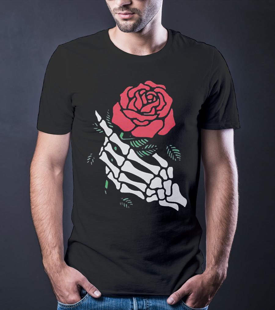 Rose White Skeleton Hand Holding Red Rose T-Shirt