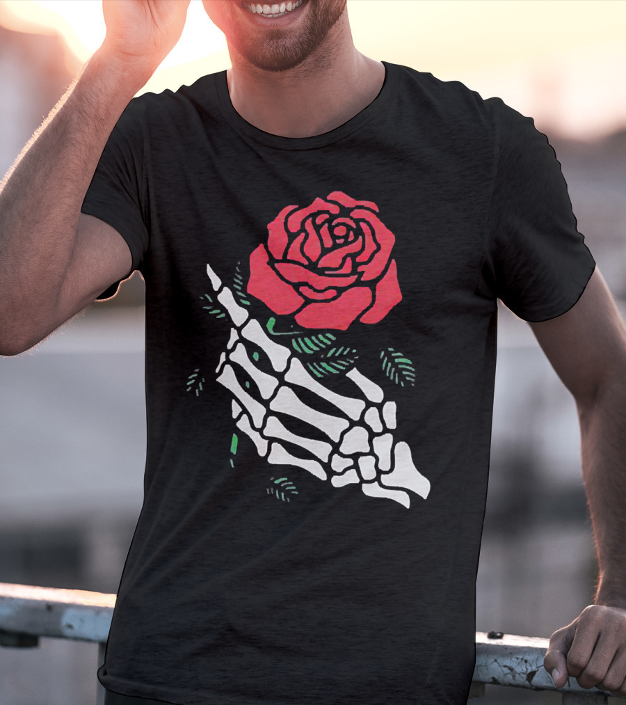 Rose White Skeleton Hand Holding Red Rose T-Shirt