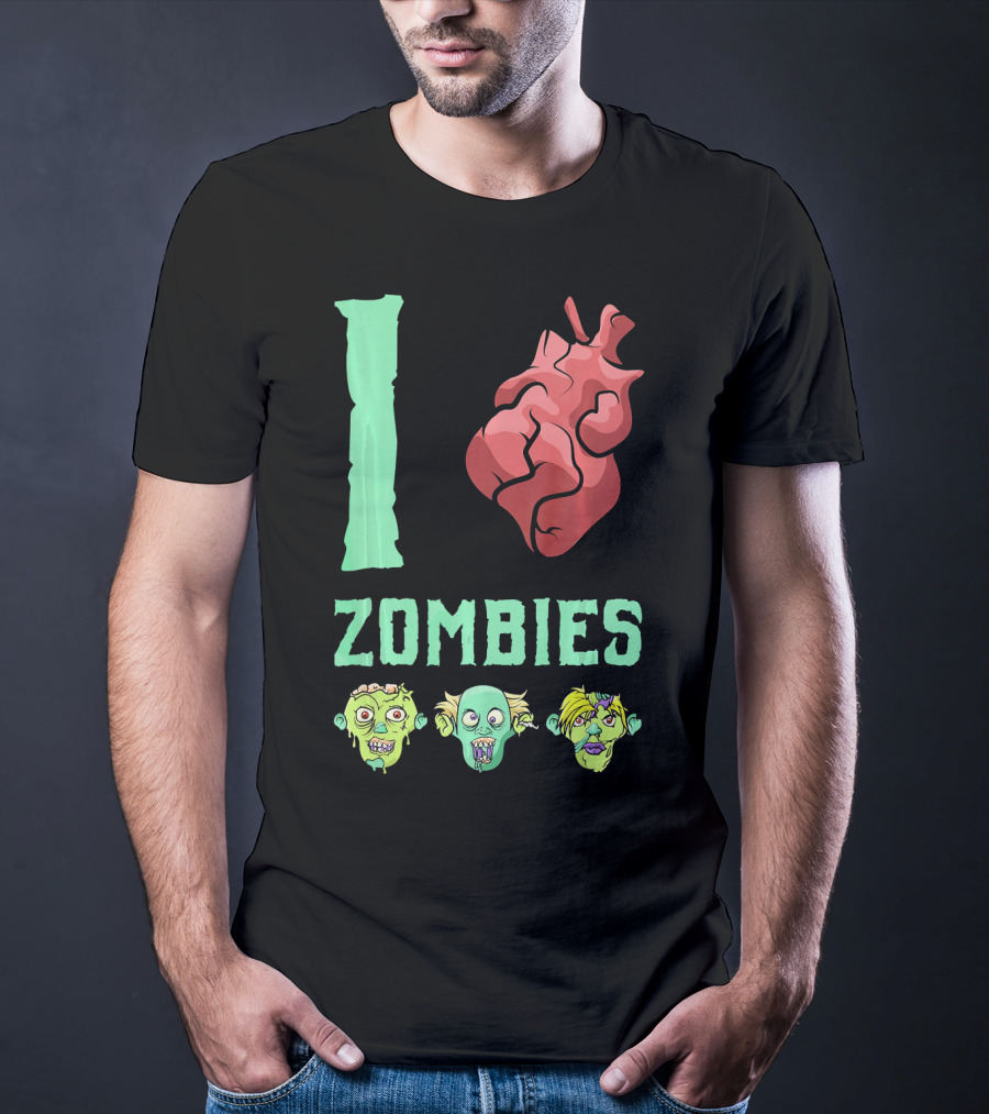 I Love Zombies Heart With Zombie Faces T-Shirt