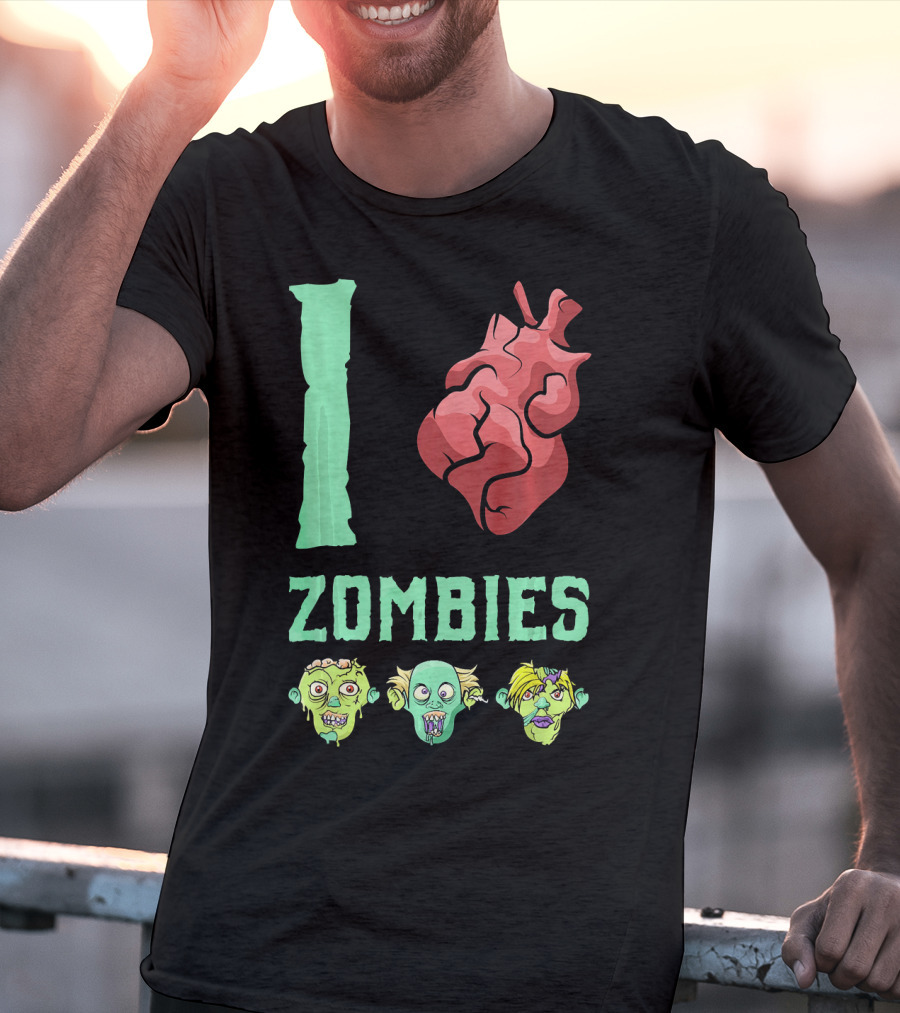 I Love Zombies Heart With Zombie Faces T-Shirt