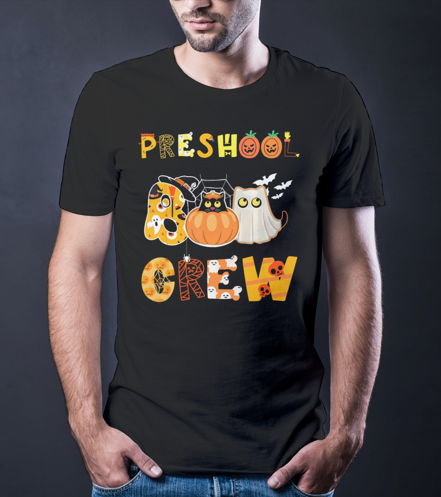 Preschool Halloween Crew Preschool Teacher Ghost Pumpkin Bat T-Shirt