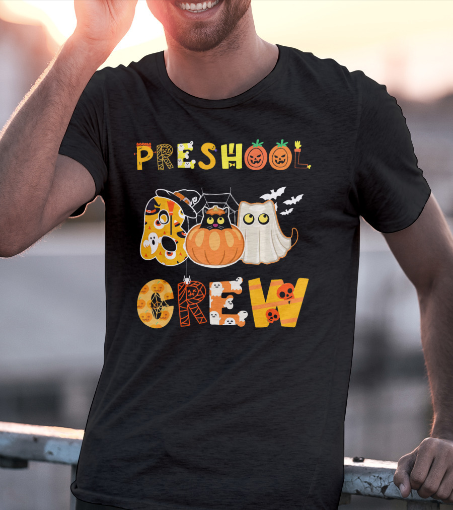 Preschool Halloween Crew Preschool Teacher Ghost Pumpkin Bat T-Shirt