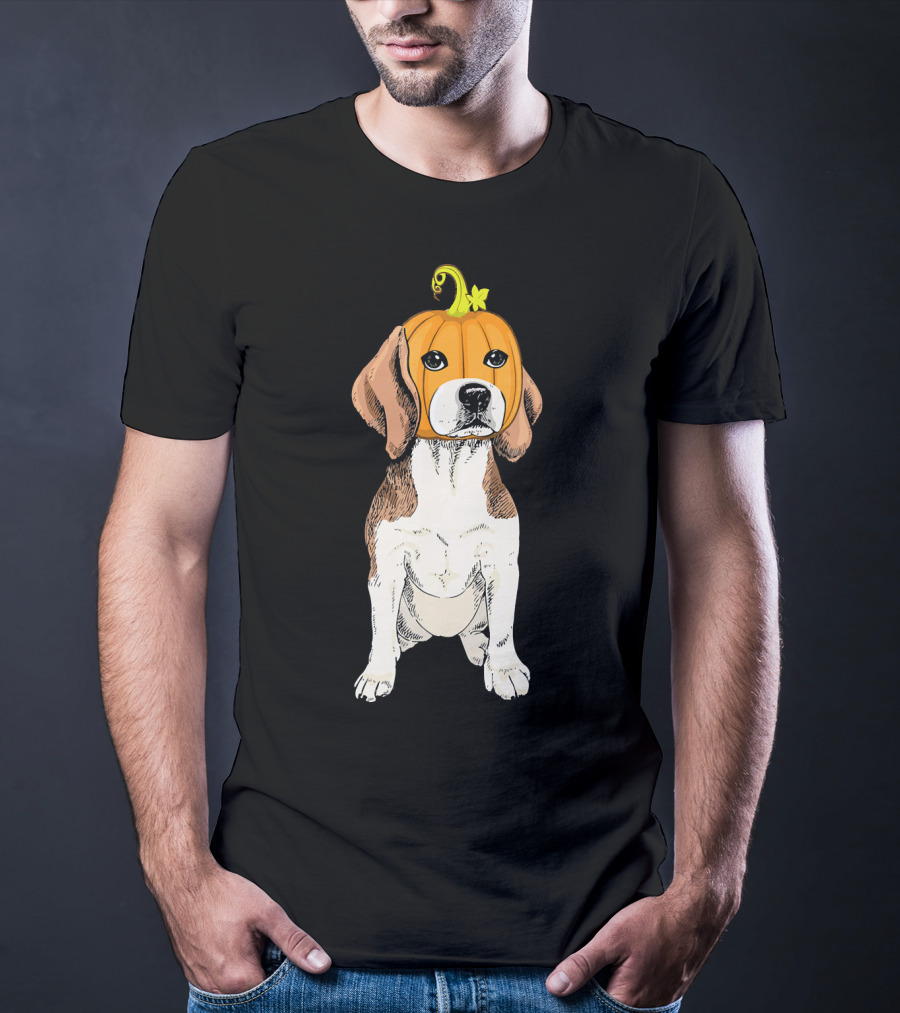 Beagle Wearing Pumpkin Face Funny Halloween Costume T-Shirt