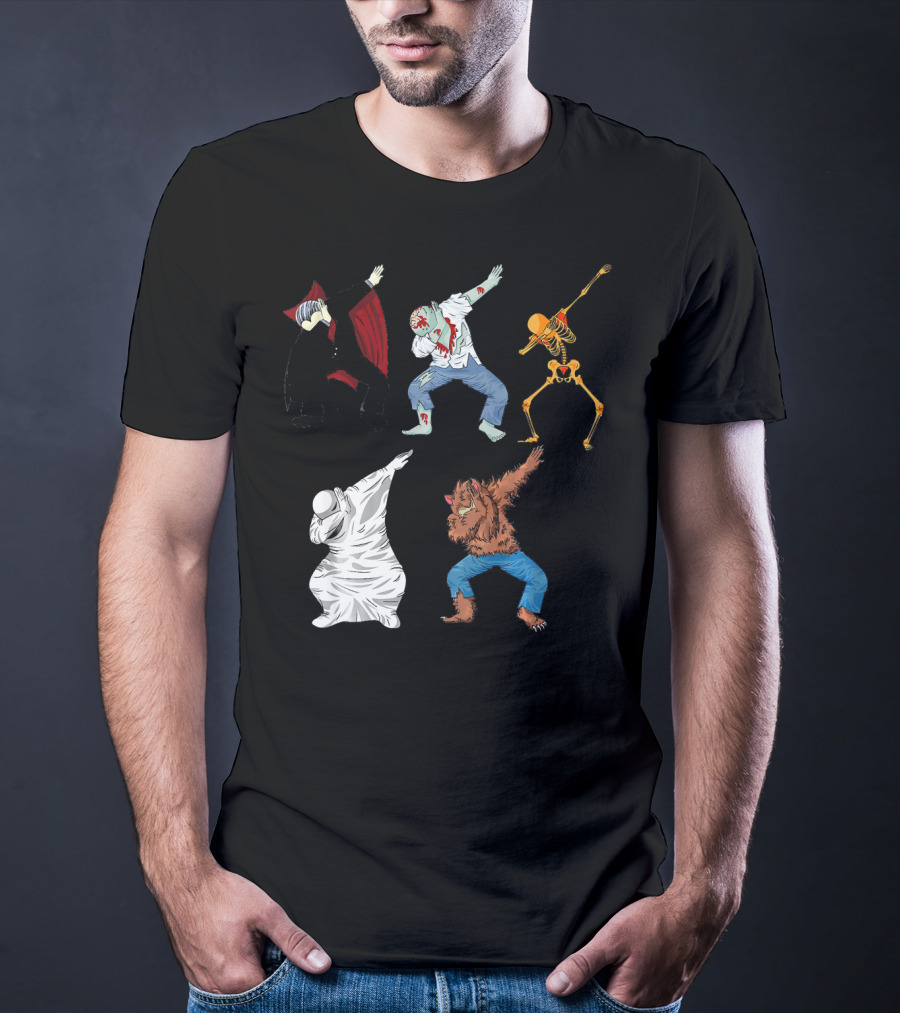 Halloween Monster Mash Dab Dance Party Featuring Vampire Zombie Skeleton Ghost Werewolf T-Shirt