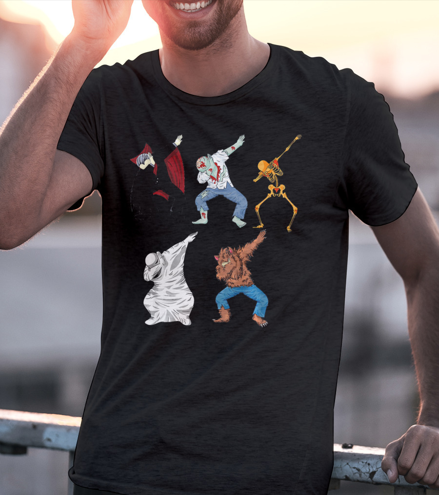 Halloween Monster Mash Dab Dance Party Featuring Vampire Zombie Skeleton Ghost Werewolf T-Shirt