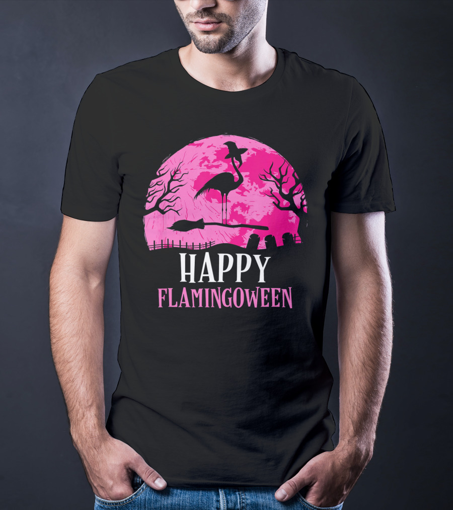 Happy Flamingoween Flamingo Witch T-Shirt