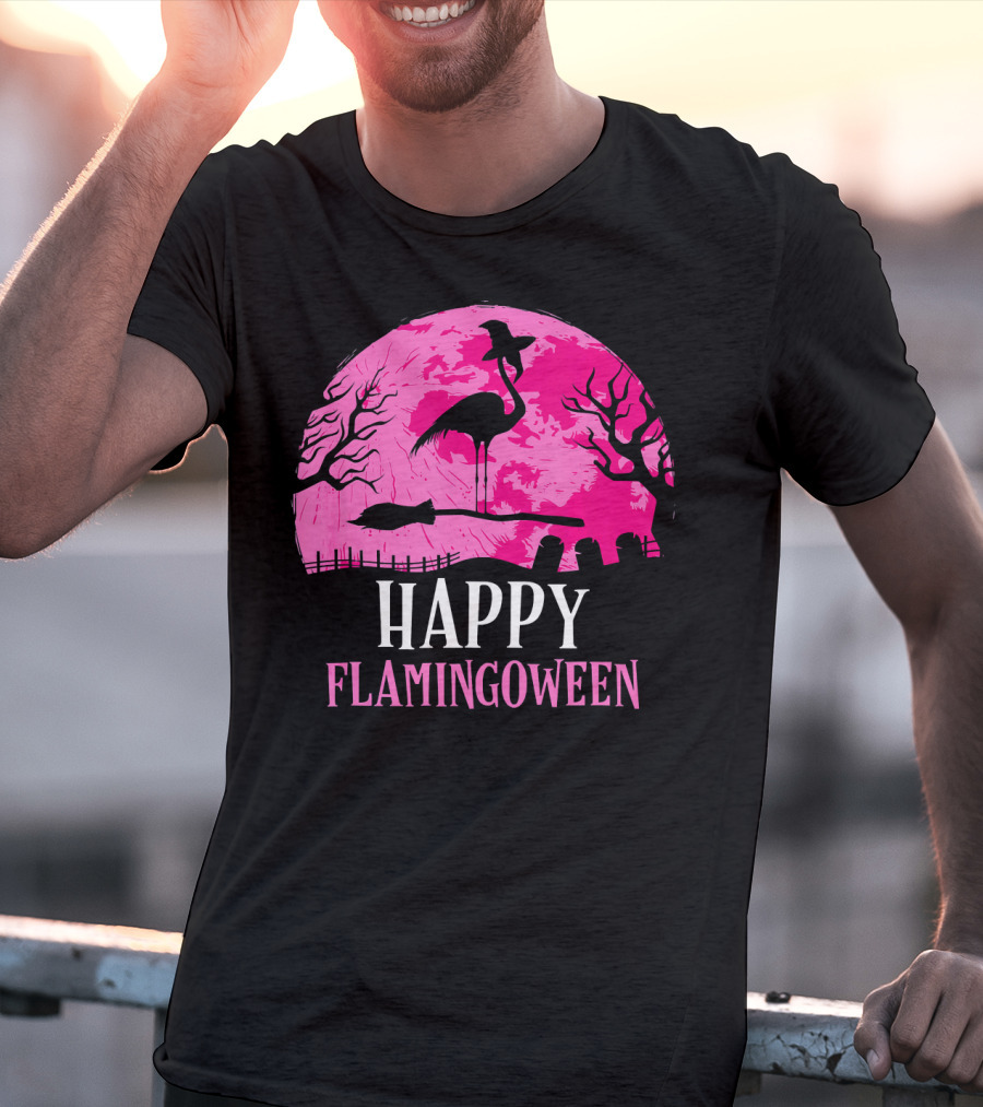 Happy Flamingoween Flamingo Witch T-Shirt