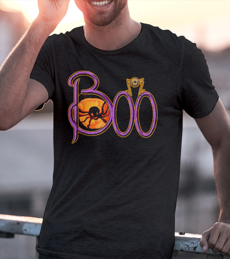 Purple Spider Halloween Boo Pumpkin Jack O Lantern Cut T-Shirt