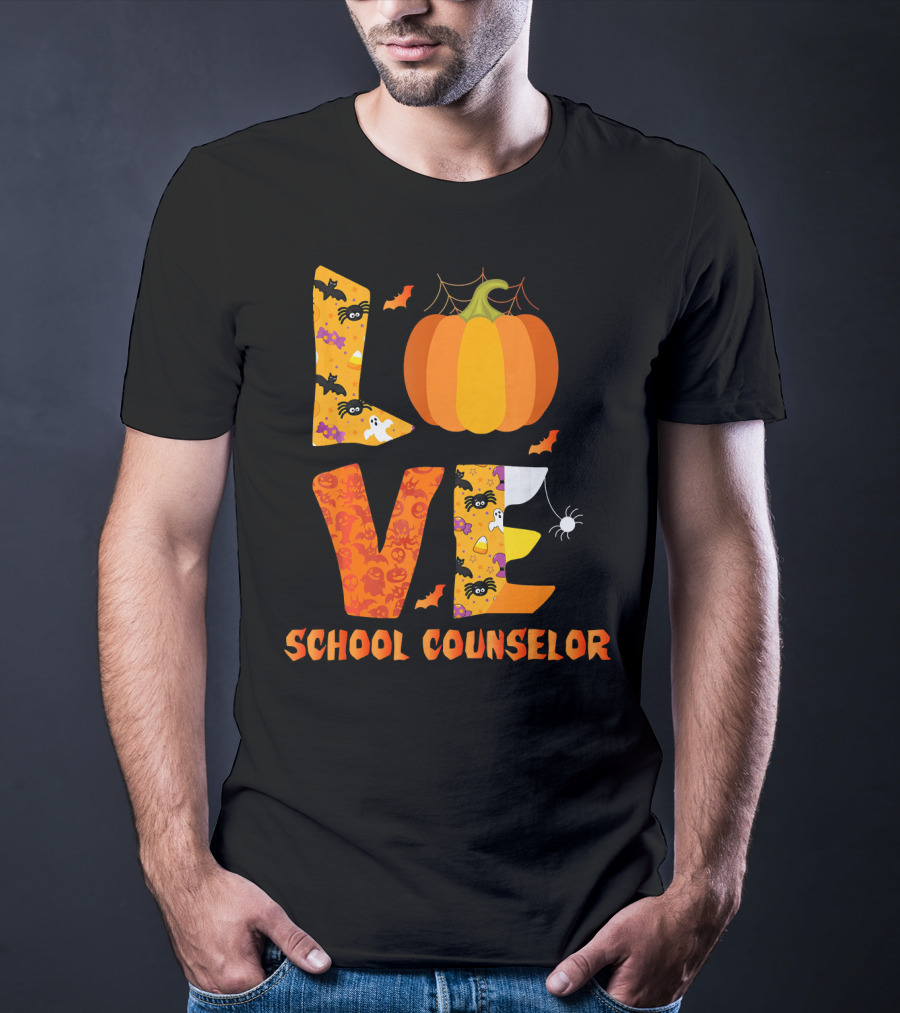 Halloween Love School Counselor Pumpkin Ghost Spider T-Shirt