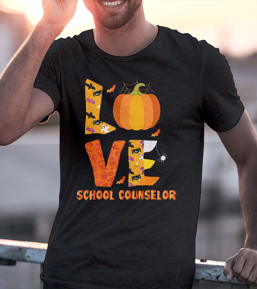 Halloween Love School Counselor Pumpkin Ghost Spider T-Shirt