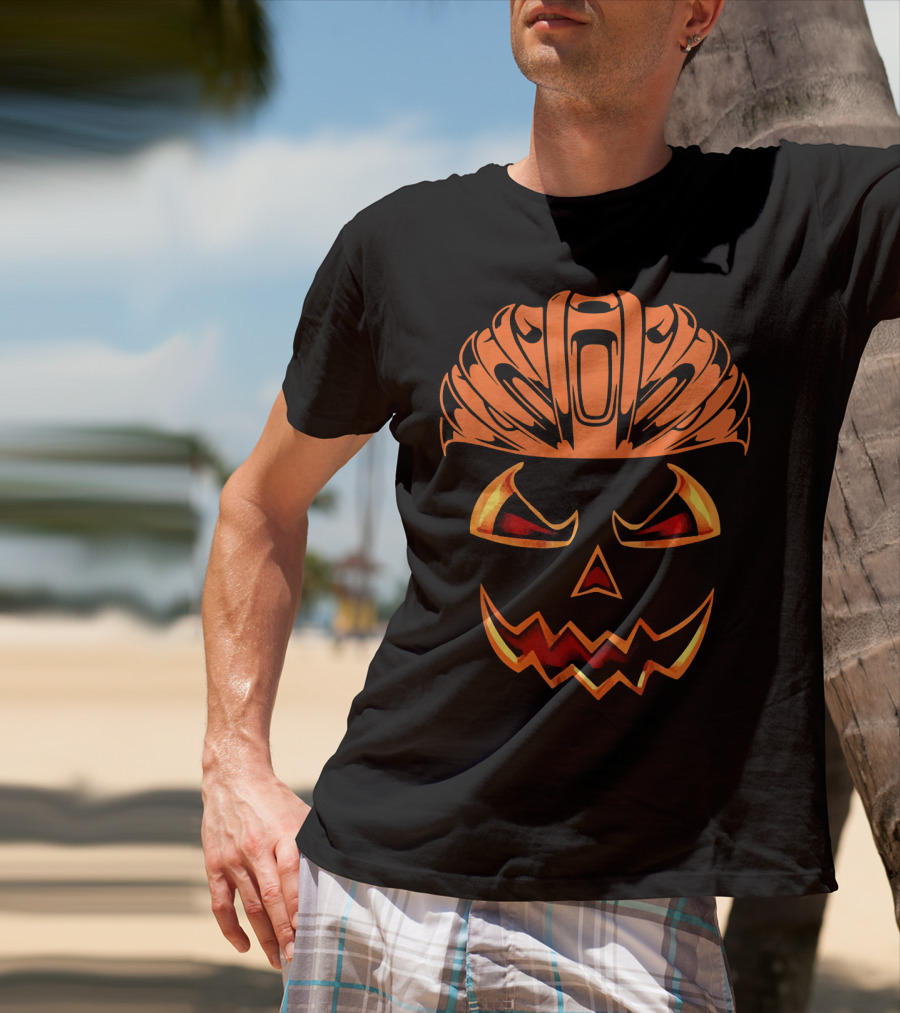 Bicycle Helmet Jack O Lantern Pumpkin Face T-Shirt