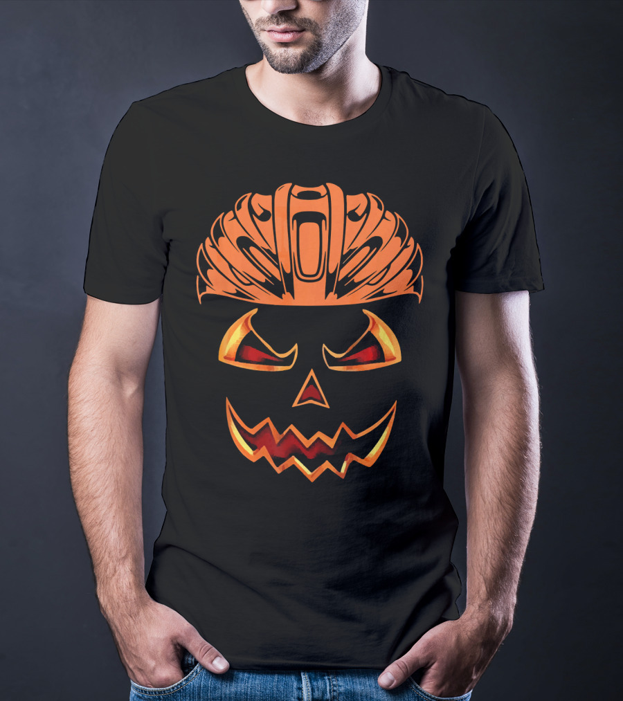 Bicycle Helmet Jack O Lantern Pumpkin Face T-Shirt