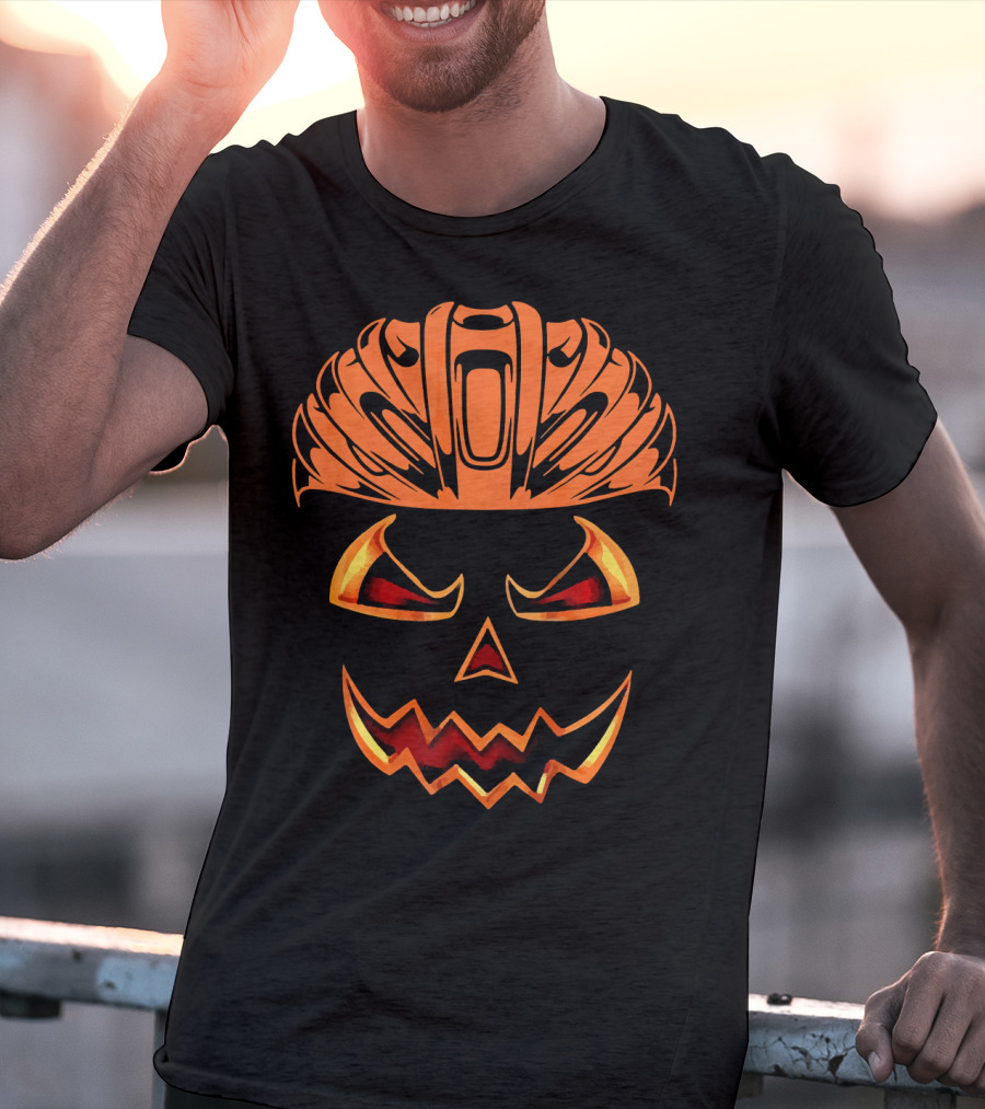 Bicycle Helmet Jack O Lantern Pumpkin Face T-Shirt