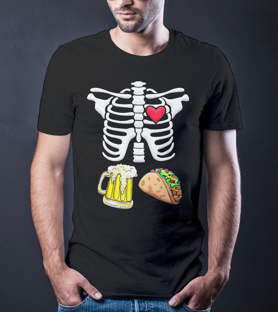 Skeleton Ribcage Heart Tacos Beer Pregnancy Novelty T-Shirt