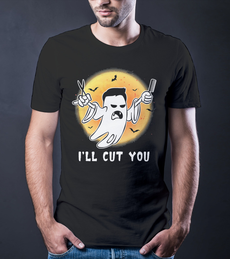 Funny Halloween Boo Ghost I'll Cut You Barber Ghost With Scissors And Comb T-Shirt
