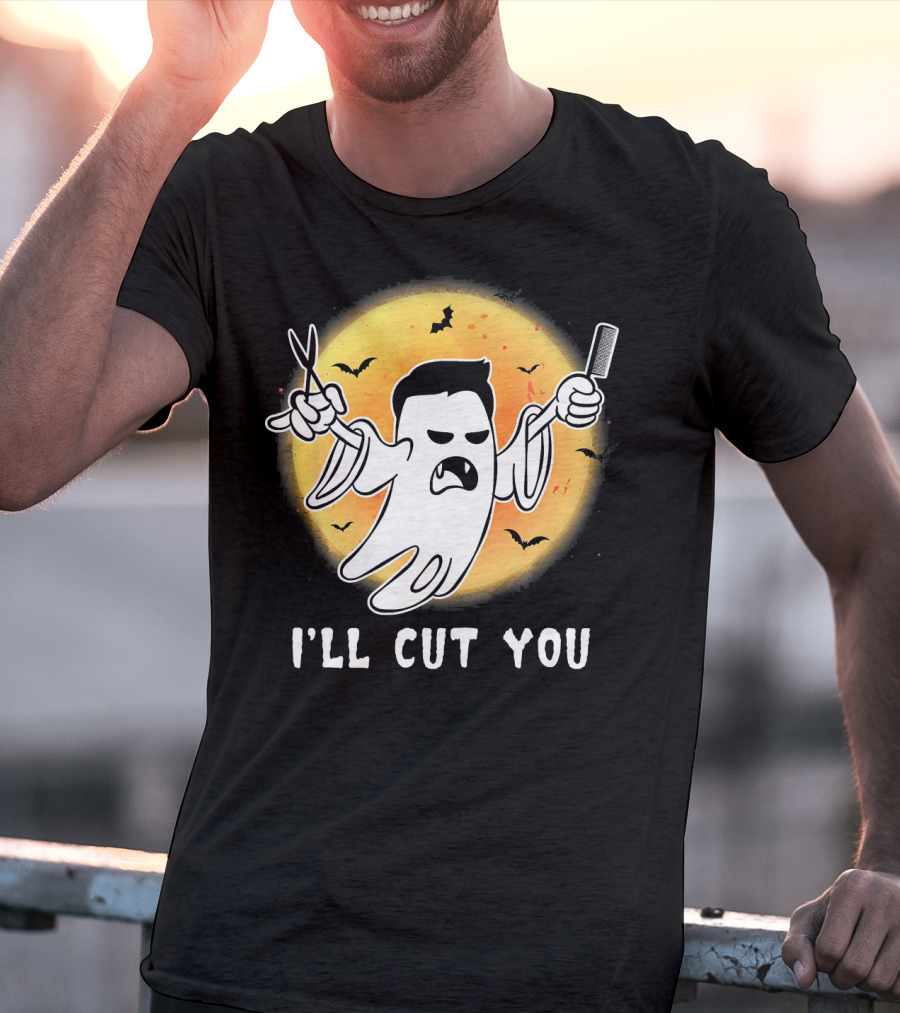 Funny Halloween Boo Ghost I'll Cut You Barber Ghost With Scissors And Comb T-Shirt