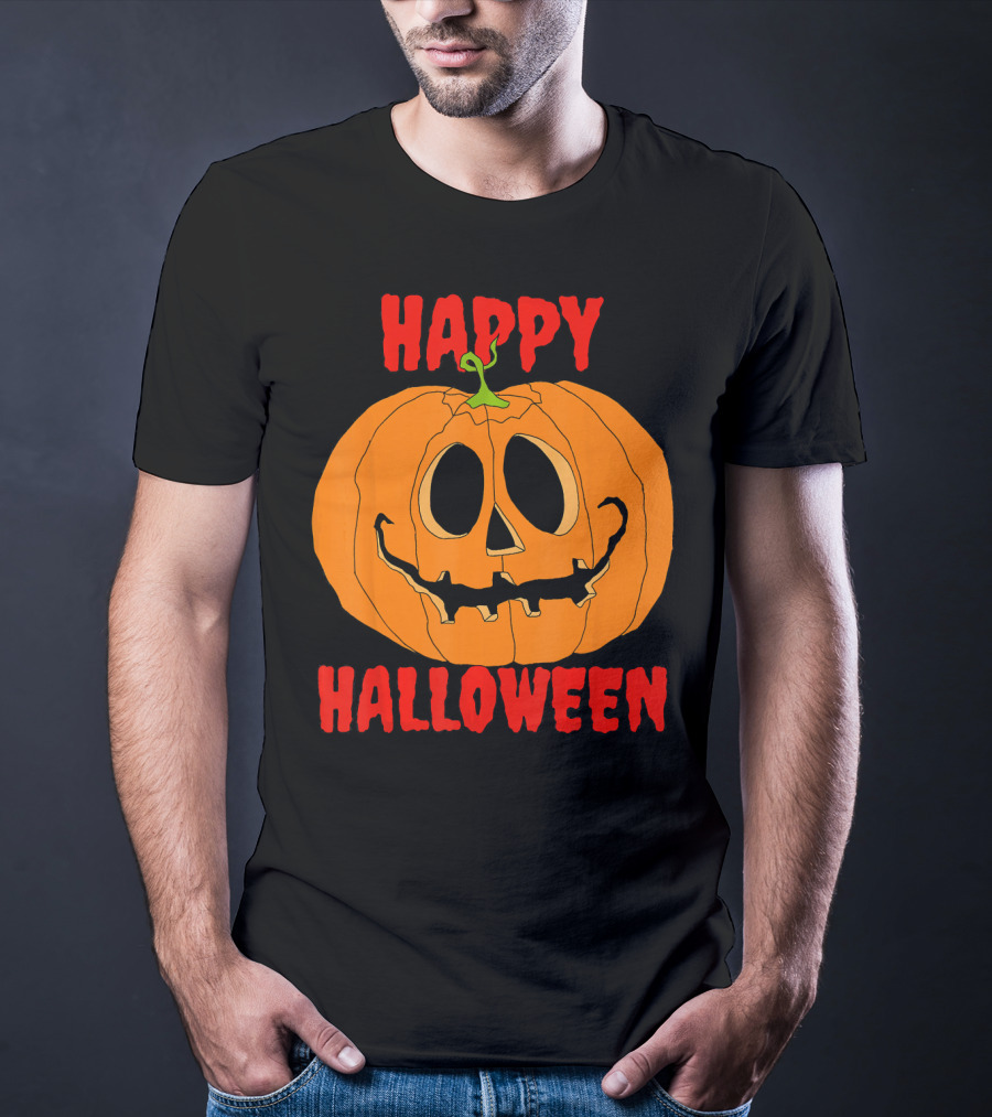 Happy Halloween Big Orange Jack O Lantern Pumpkin T-Shirt