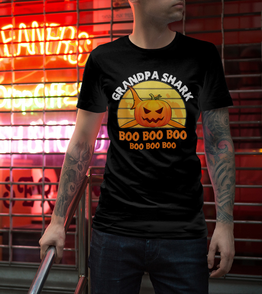 Grandpa Shark Boo Boo Boo Pumpkin Halloween T-Shirt